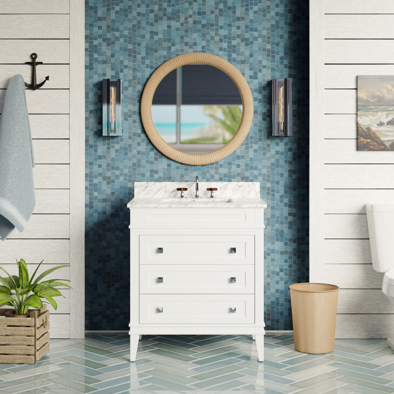 Frankfurt 30'' Single Bathroom Vanity, White, Carrara Marble