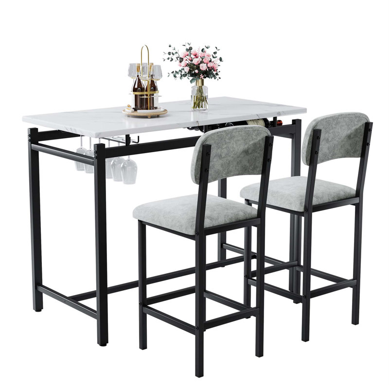 Kitchen Table Set, Dining Table And Chairs For 2, 3 Piece Dining Room Table Set With 2 Upholstered Chairs, Bar Dining Table Set For Small Spaces, Apartment, Breakfast
