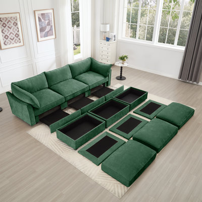 Modular Storage 3-seater Chenille Sofa For Home Theatre And Living Room