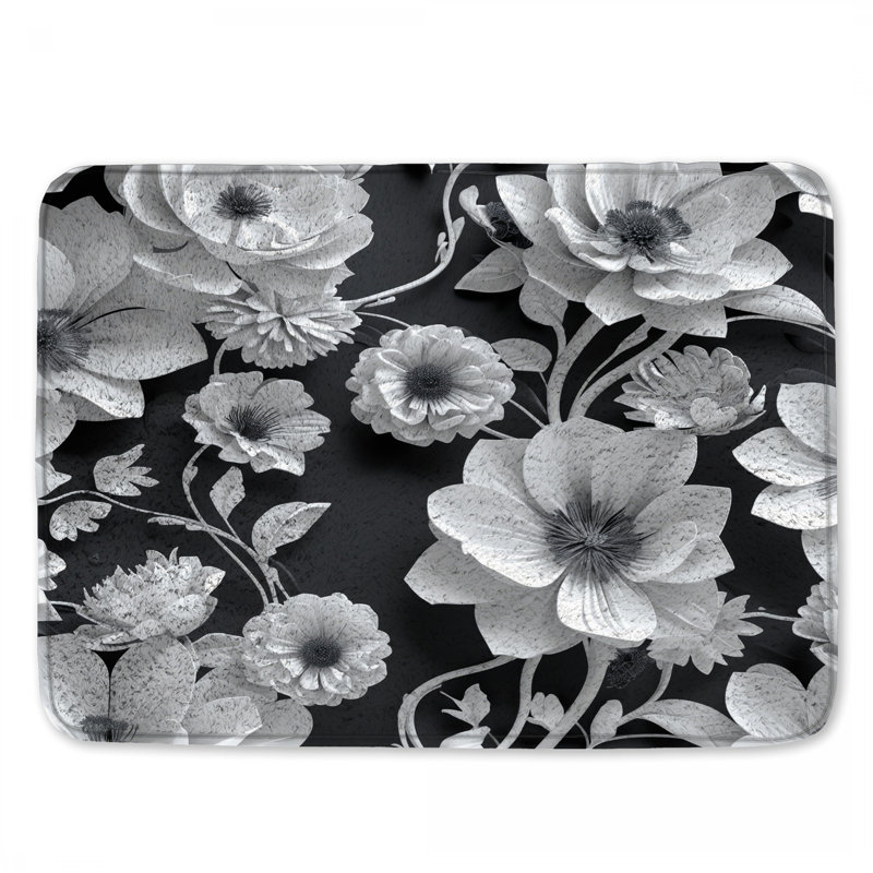 Tapis de bain floral noir, 34in W x 21in L