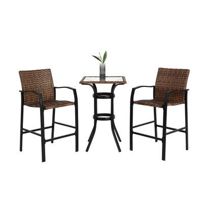 3 tabourets de bar d'extérieur - chaises et table en verre pour jardin, piscine et balcon