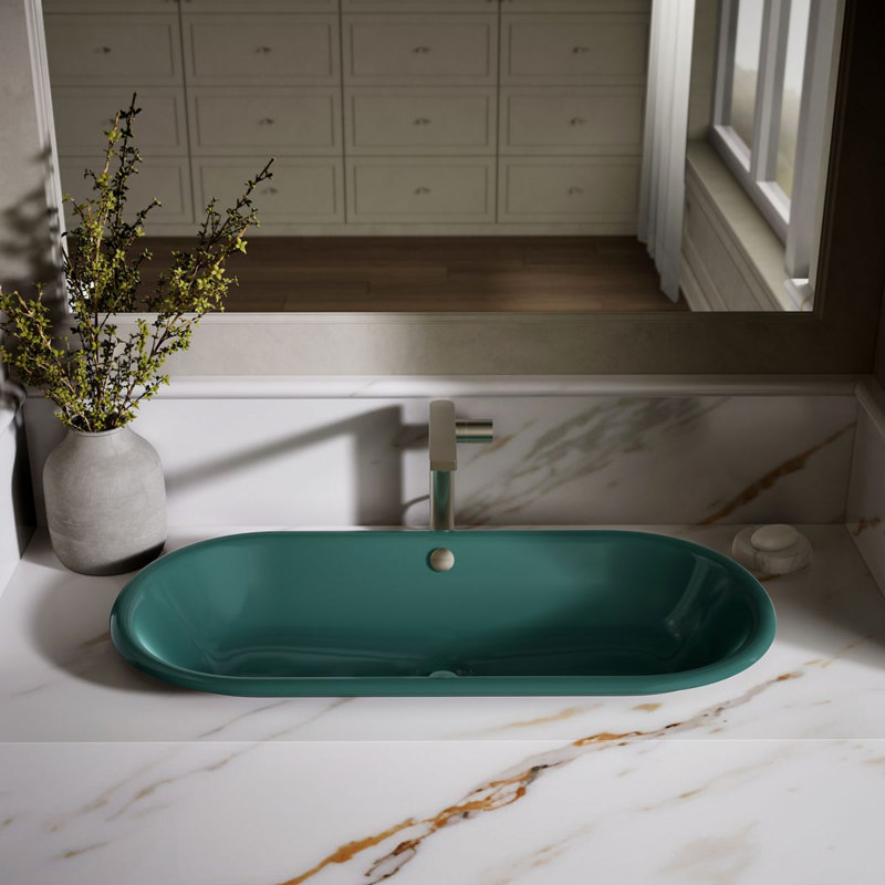 Iron Plains 33 In. Oval Drop-In / Undermount / Vessel Bathroom Sink, Teal