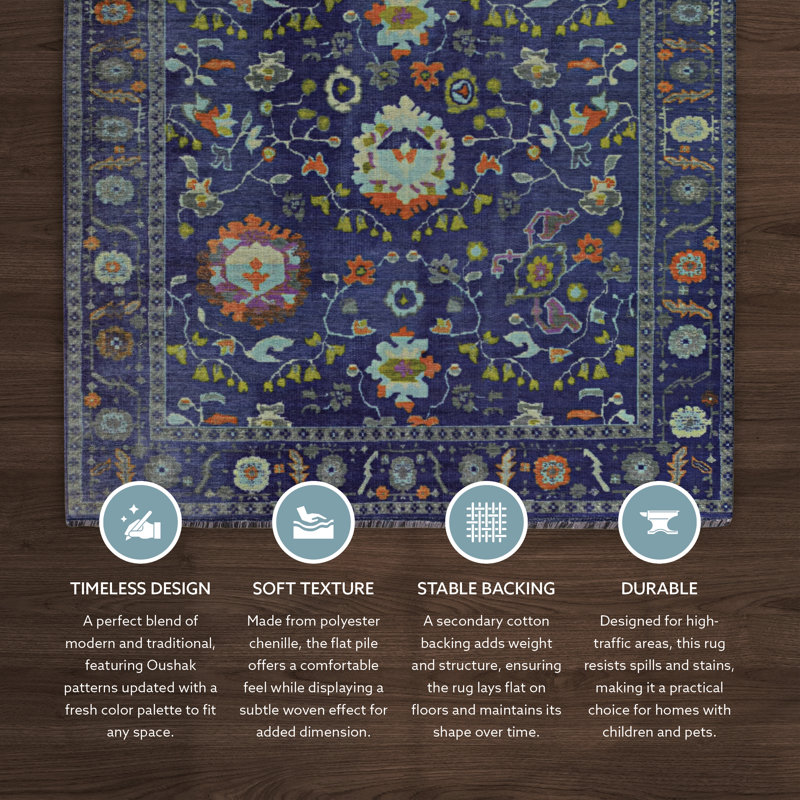 Farhaad Navy And Blue Runner Rug, Rectangle 8' x 10'