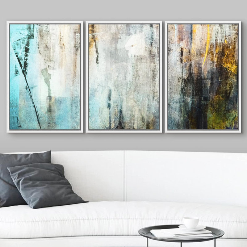 «Effet de texture grunge et orange» - 3 pièces, Cadre flottant blanc, H 36 po x l 72 po