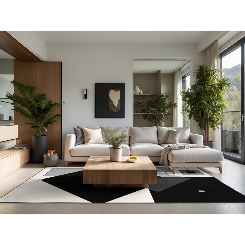Tapis doux et moelleux à motif géométrique moderne et contemporain en gris Eberhard, 7 x 9