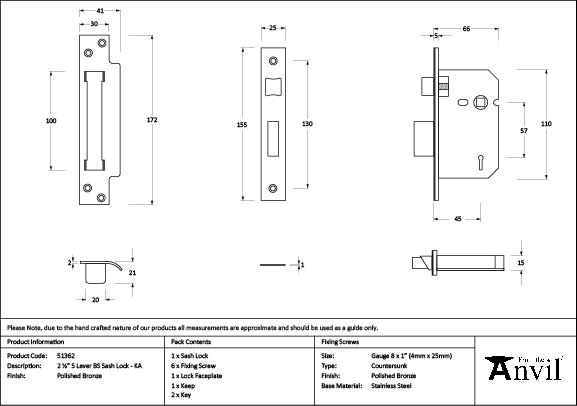Lever BS Sash Lock, Polished Bronze