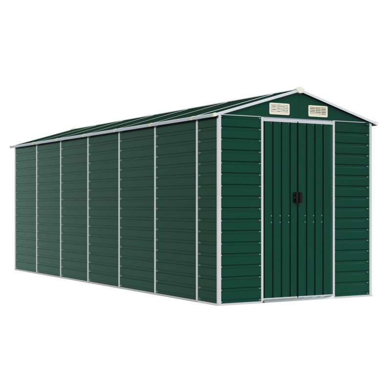 Breydon Garden Shed Galvanised Steel, Green, 198cm H x 191cm W x 555cm D