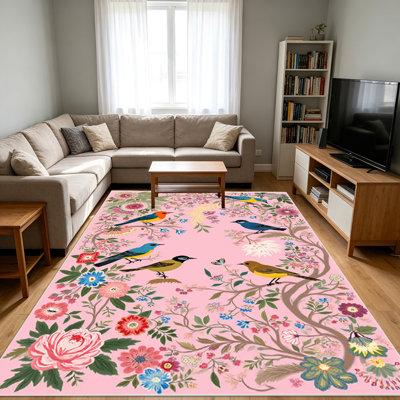 Tapis 1 pièce à motif floral et à motif d'oiseaux pour le salon, doux et confortable, convient à toutes les saisons, facile à entretenir, tapis de sol intérieur lavable à la machine, sous la table de ferme convenant à la chambre à coucher, à la salle à manger, au balcon, au patio, au couloir, etc. .. ..