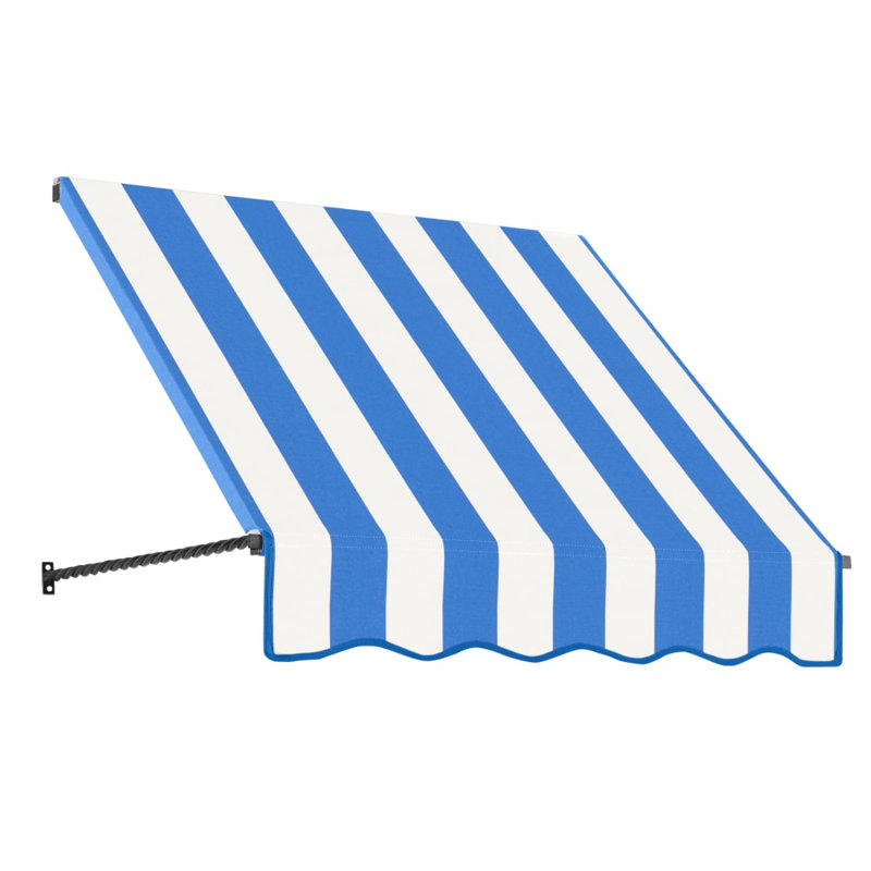 Awntech Santa Fe Acrylic Fabric Fixed Awning with Iron Rope Arms, 31" H x 40.5" W x 24" D, Bright Blue/White Stripe