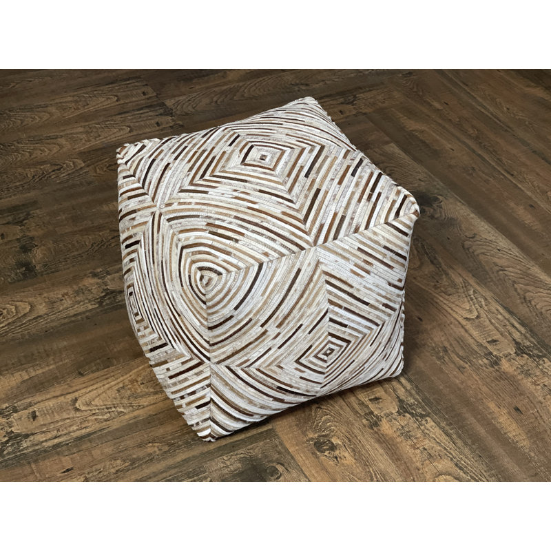 Leather Pouf, Tan Genuine Leather