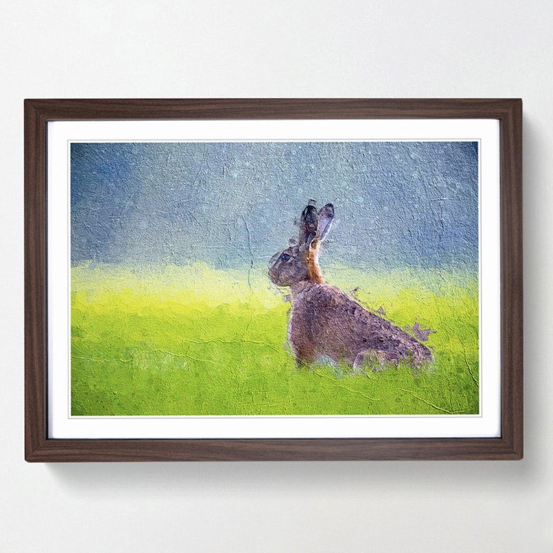 Lone Hare - Picture Frame Painting Print, 48cm H x 65cm W x 2cm D, Walnut Framed