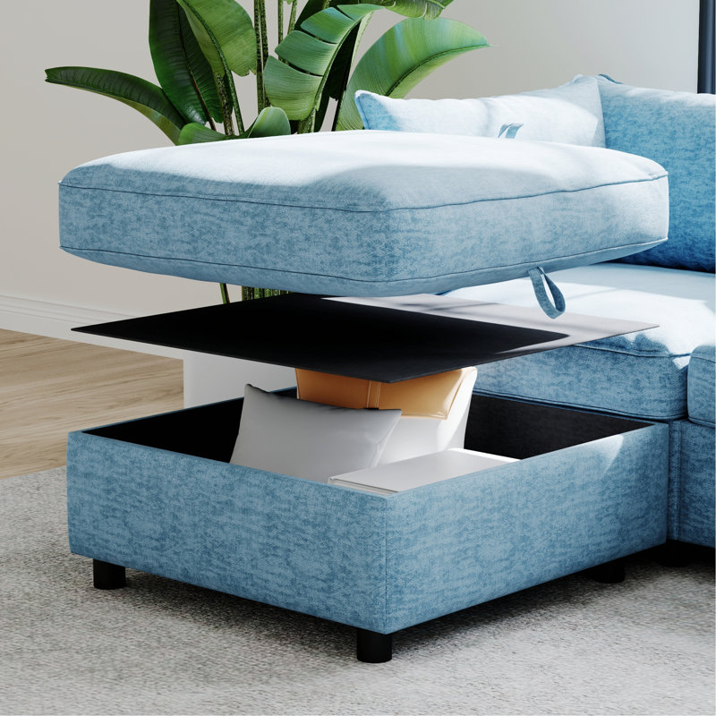 Canapé modulaire modulaire, canapé d'intérieur avec rangement pour le salon, L 129 po, Bleu antique