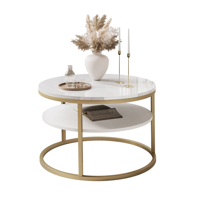 Pater Frame Coffee Table with Storage, High-gloss white/Gold