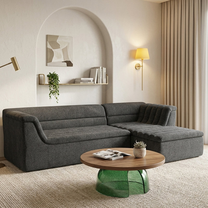 Canapé modulaire moderne en chenille nervuré noir pour salon, Noir