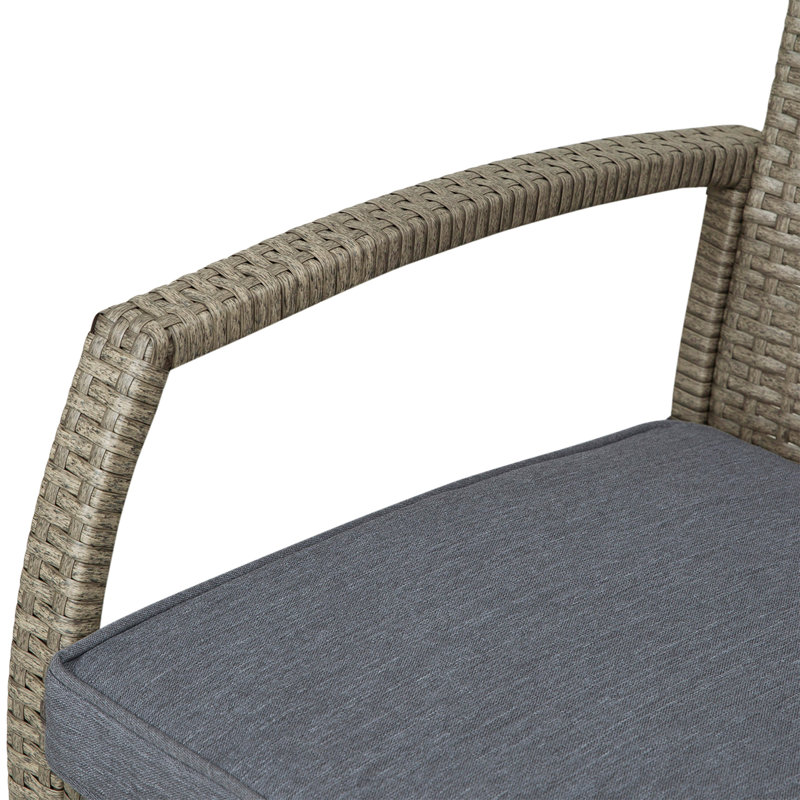 Outsunny 3 PCS Rattan Wicker Bar Set with Wood Grain Top Table and 2 Bar Stools