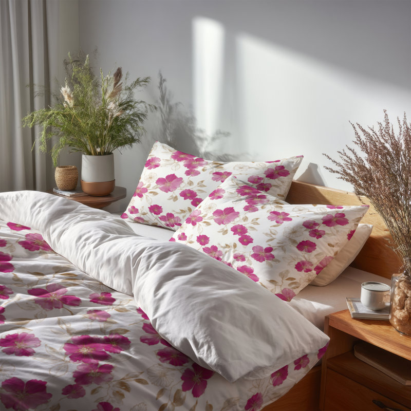 Ensemble de housse de couette à motif floral 3 pièces, Housse de couette simple et deux taies décorative