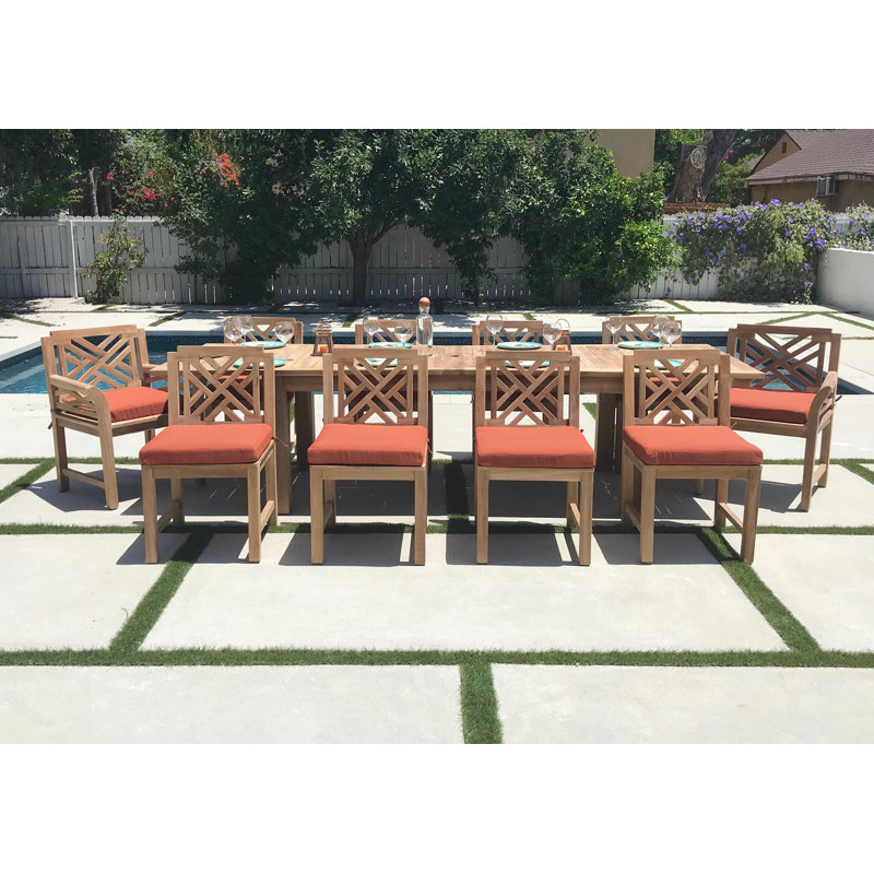 Monterey Outdoor 11 - Piece Teak Dining Set with Cushions, Cocoa