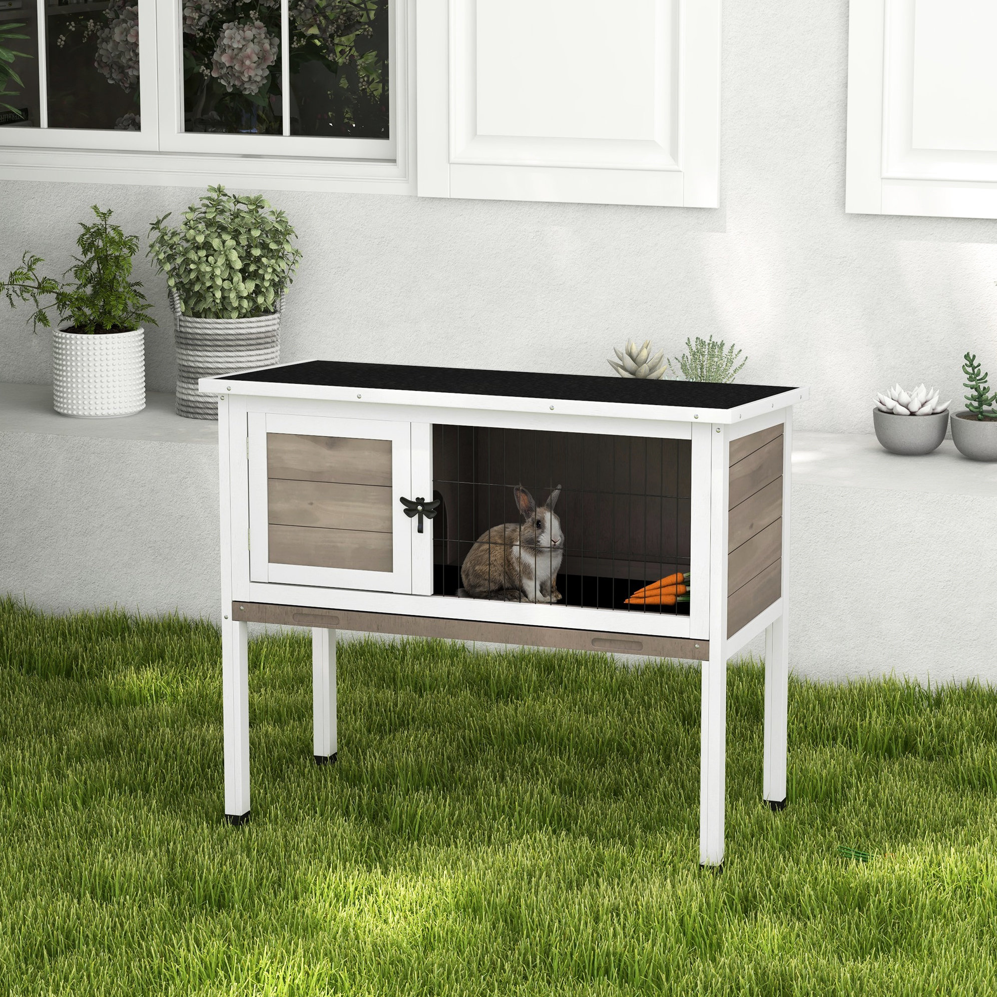 One Allium Way® Elevated Wooden Cage For Single Rabbit, Indoor/Outdoor ...