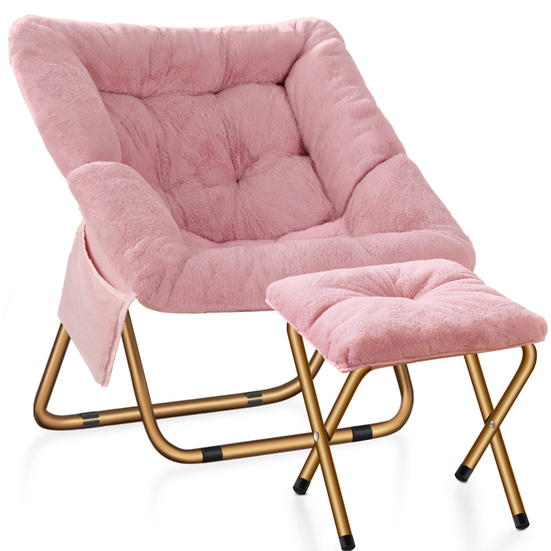 Fauteuil d'appoint rembourré confortable avec repose-pieds assorti et structure en métal doré robuste, sièges de salon modernes pour le salon, la chambre à coucher