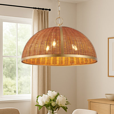 18" 3-Light Rattan Dome Pendant