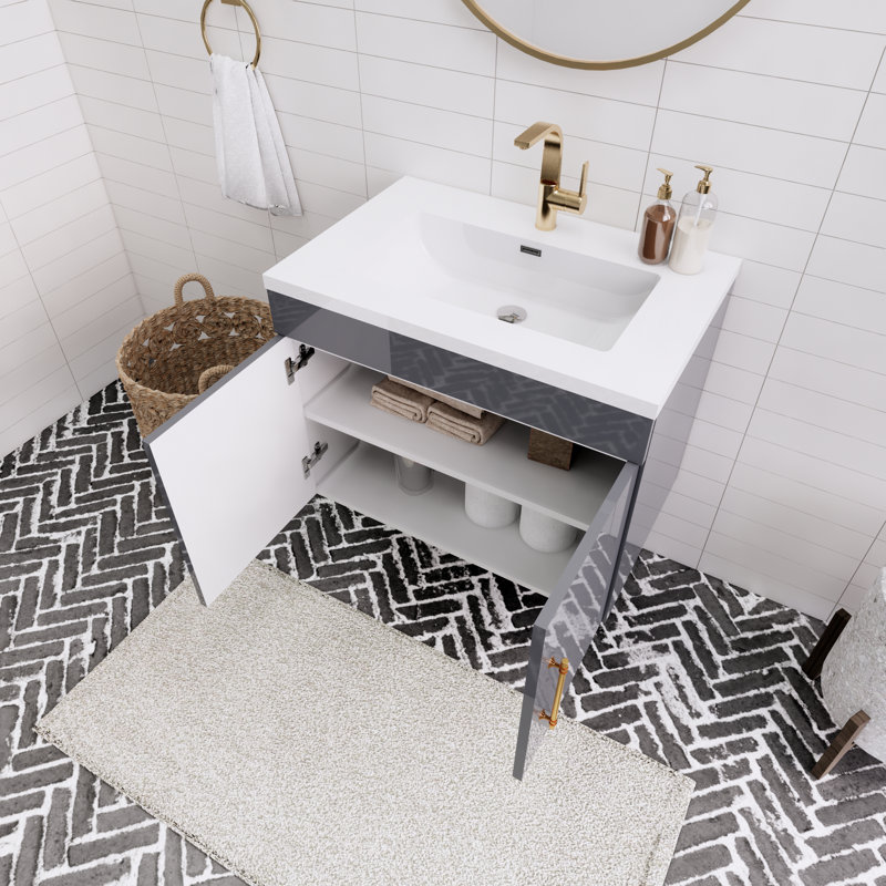 Topi 29.53'' Single Bathroom Vanity with Acrylic Top, Gloss Gray