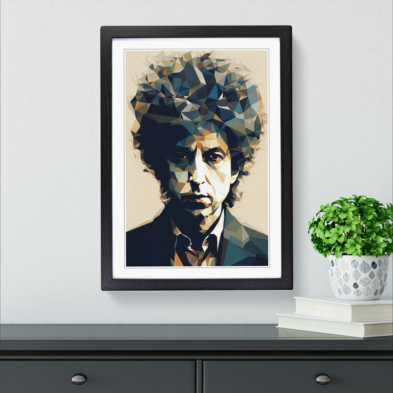 XYZ-FRM-V1223-147 Bob Dylan Geometric - Single Picture Frame Print on Wood, 46cm H x 34cm W x 2cm D, Black Framed