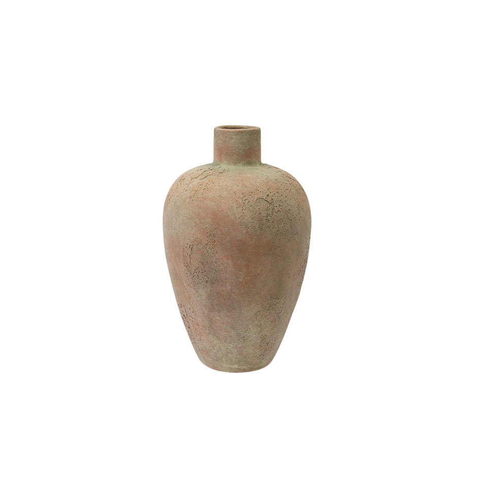 Cole and Ceramic Wide Textured Decorative Vase with Brown Accents, Beige