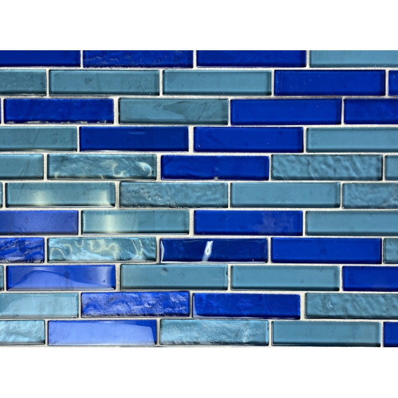 Landscape 1 in. x 4 in. Translucent Glass Plastic Face Mounted Brick Mosaic Designer Pool Tile