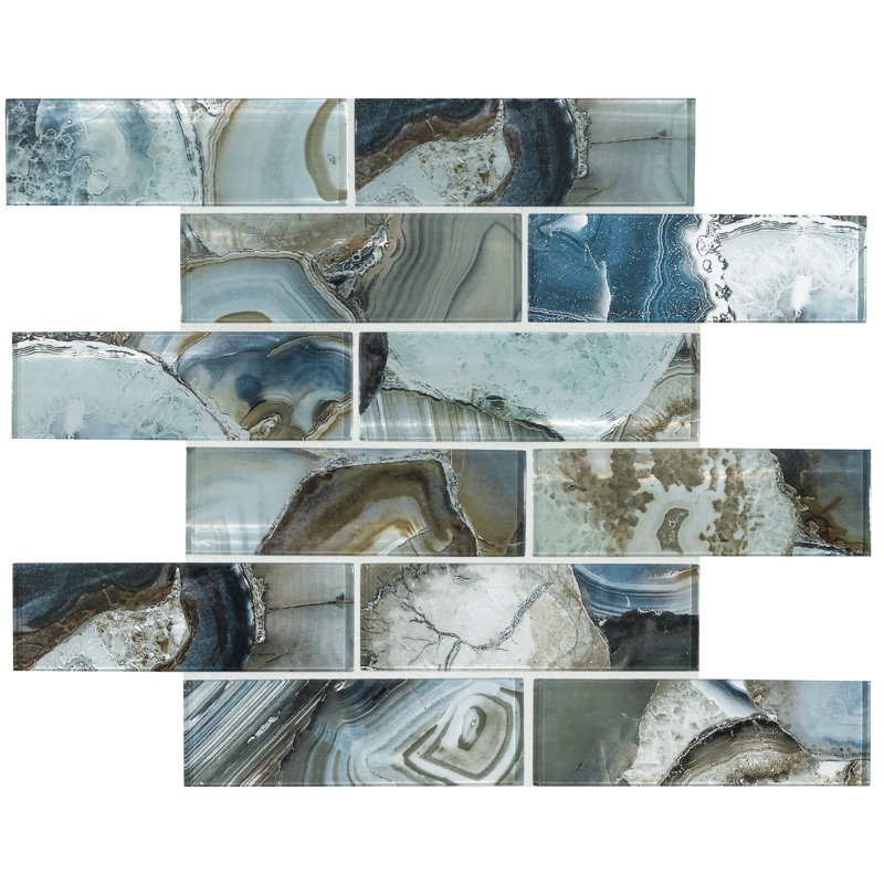 Subway 12 in. x 12 in. Glossy Glass Mosaic Wall Tile, Mystic Lazora