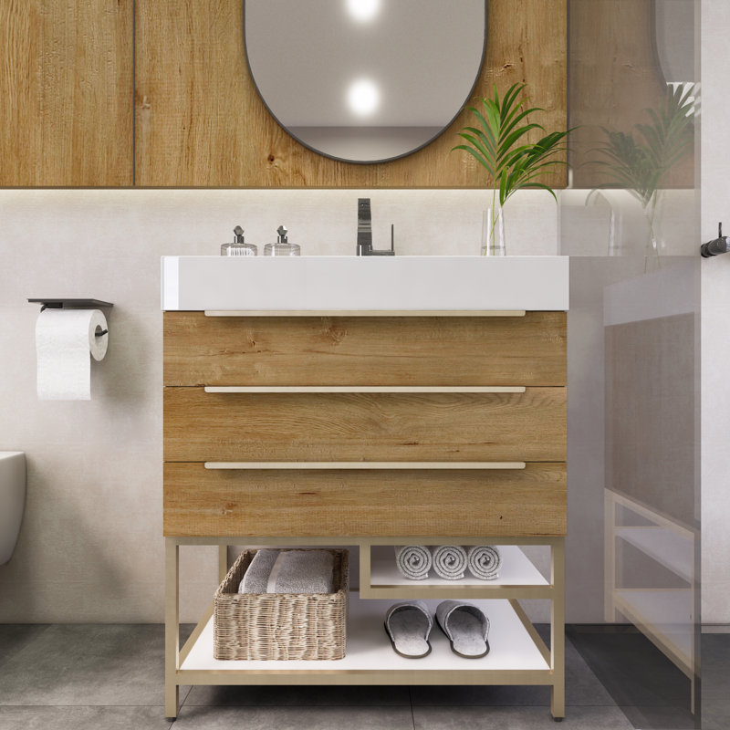 Uinta 29.5'' Single Bathroom Vanity with Acrylic Top, Oak