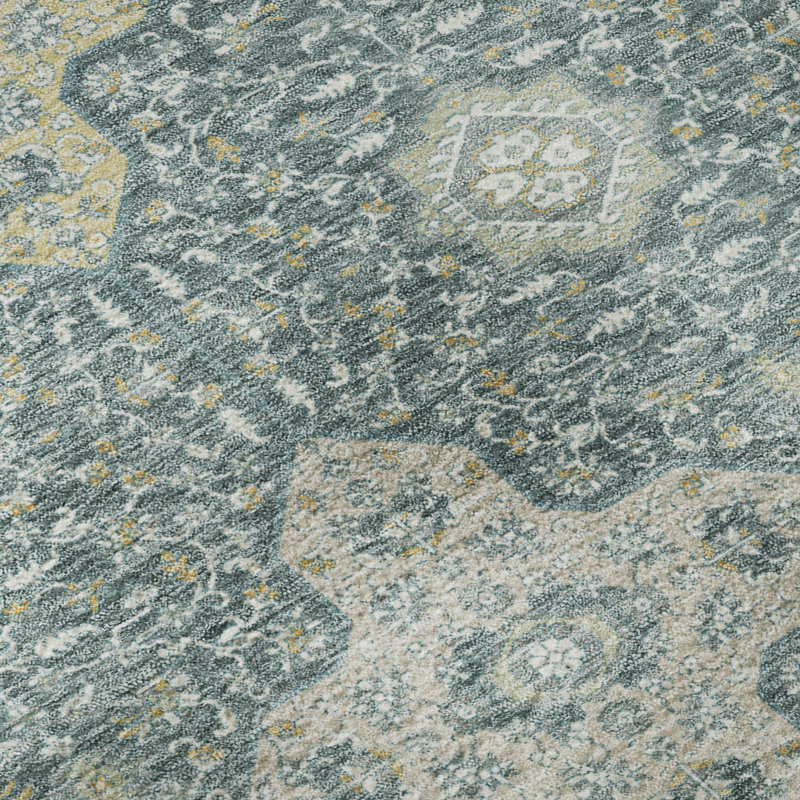 Tapis damassé Villers AMF2566 lavable à la machine de qualité supérieure, Teal, 8' x 10'
