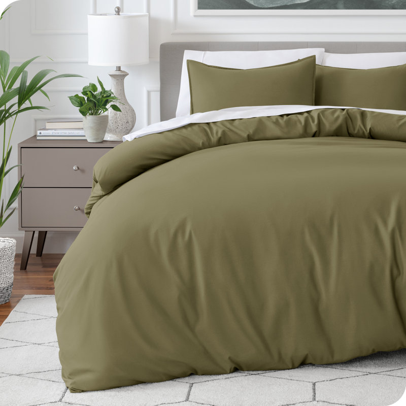 Ensemble de housse de couette en microfibre moderne et contemporain, Housse de couette pour grand lit et 2 taies décor, Olive