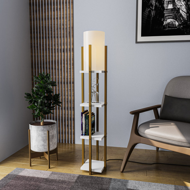 Lampe de plancher, Blanc / Blanc, Doré / Blanc