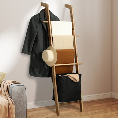 5-layer blanket ladder rack with laundry basket for living room and bathroom