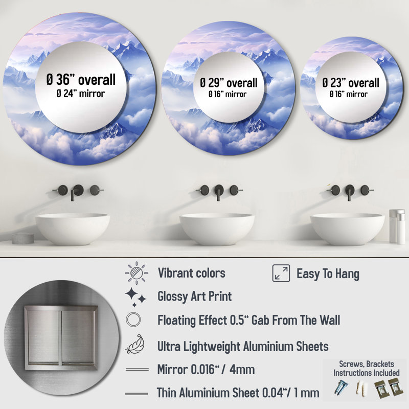 Décoration murale Mountain Peak Harmonie I - Miroir rond de montagne_MTMIR116453, 29 po x 29 po