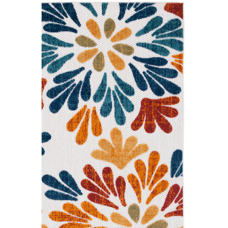 Fuhr Floral Orange/Beige/Blue Indoor / Outdoor Area, Square 4'