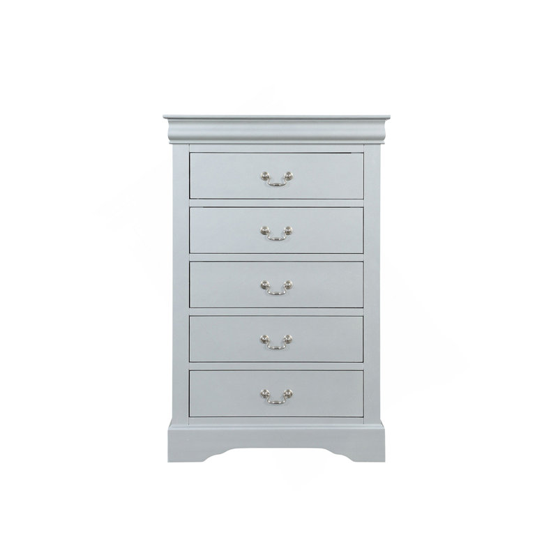 Commode 5 tiroirs Platinum avec poignées en métal, Argent argent
