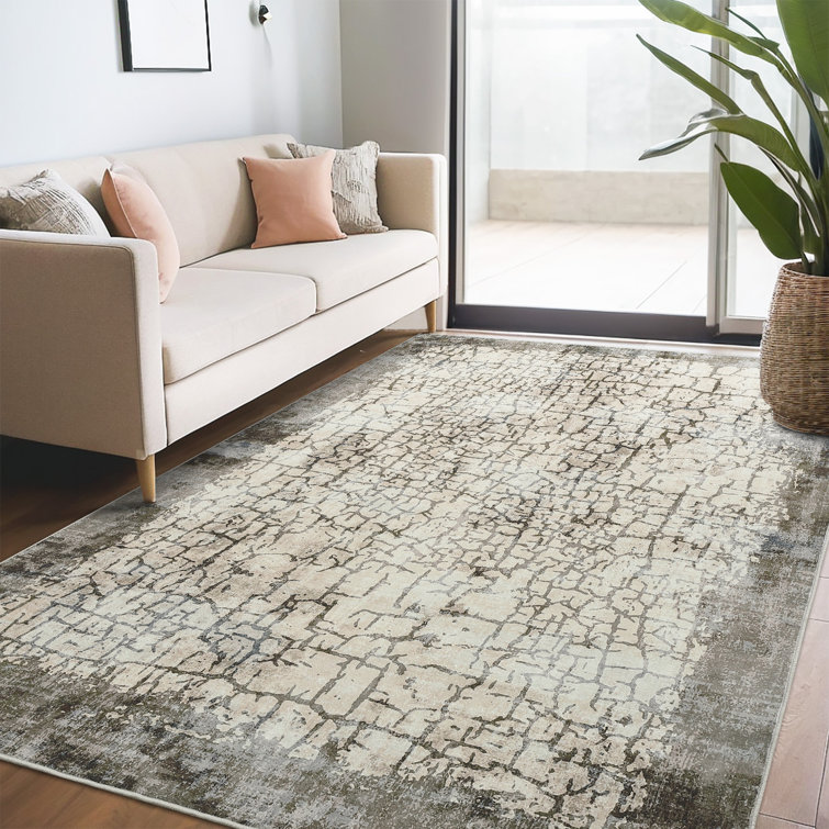 Washable Area Rug for Living Room Abstract Fading Design Vintage Rug Non Slip Throw Rugs Bedroom Rug
