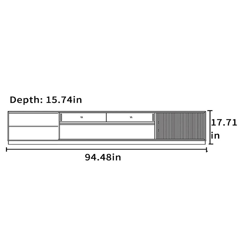 Meuble télé moderne en bois massif noyer, 94.48"
