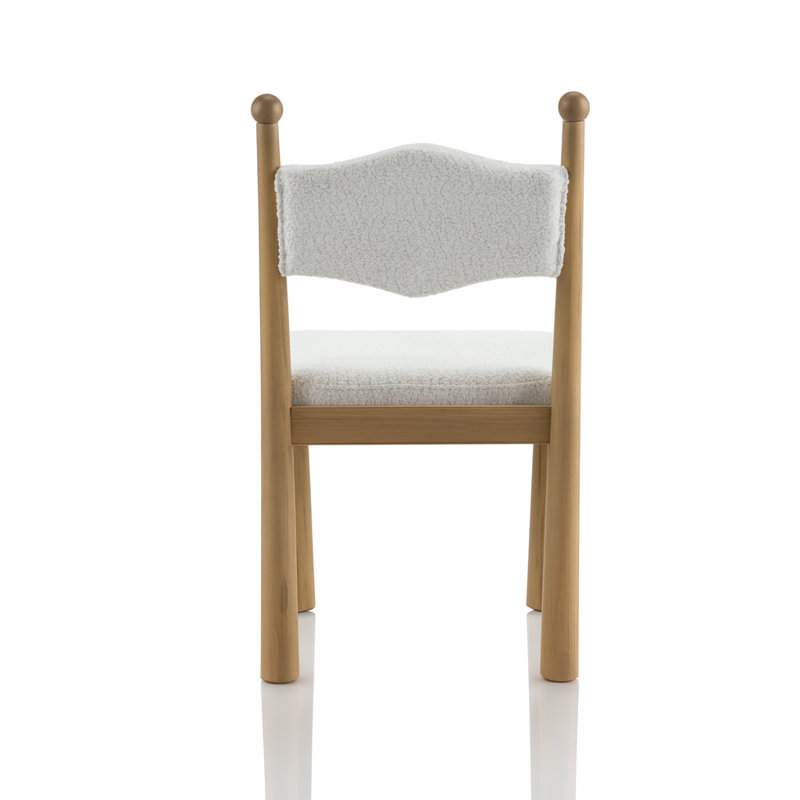 Chaise Kenyatta Bol Sant, Blanc peluche, Bois jaune clair, 2