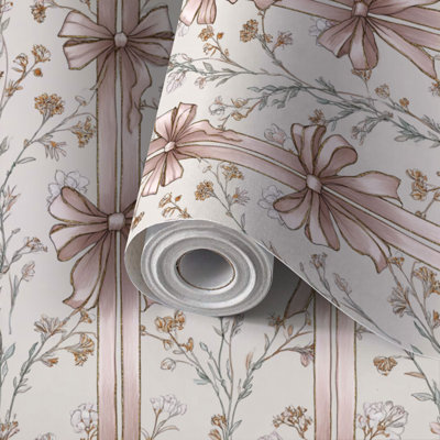 Papier peint adhésif peler et coller en PVC, revêtement mural auto-adhésif amovible avec ruban sans couture à rayures florales, impression de rosé crème, imperméable pour la décoration intérieure - rouleau