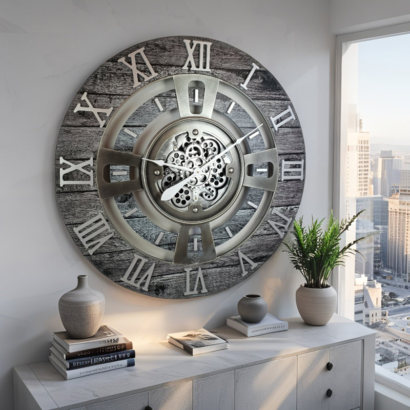 Solid Wood Wall Clock, Carbon Grey, Oversize 91.4cm