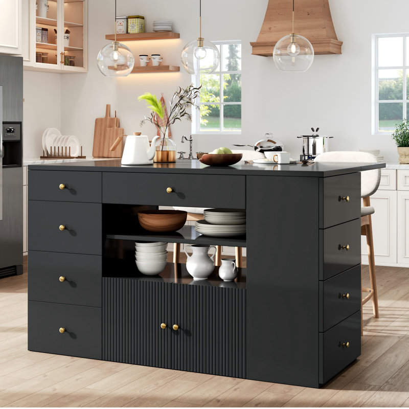 Wood Kitchen Island, Black