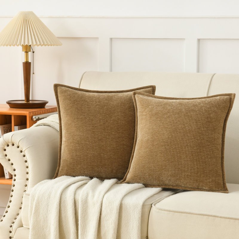 Chenille striped pillow cover, Square 20", Brown