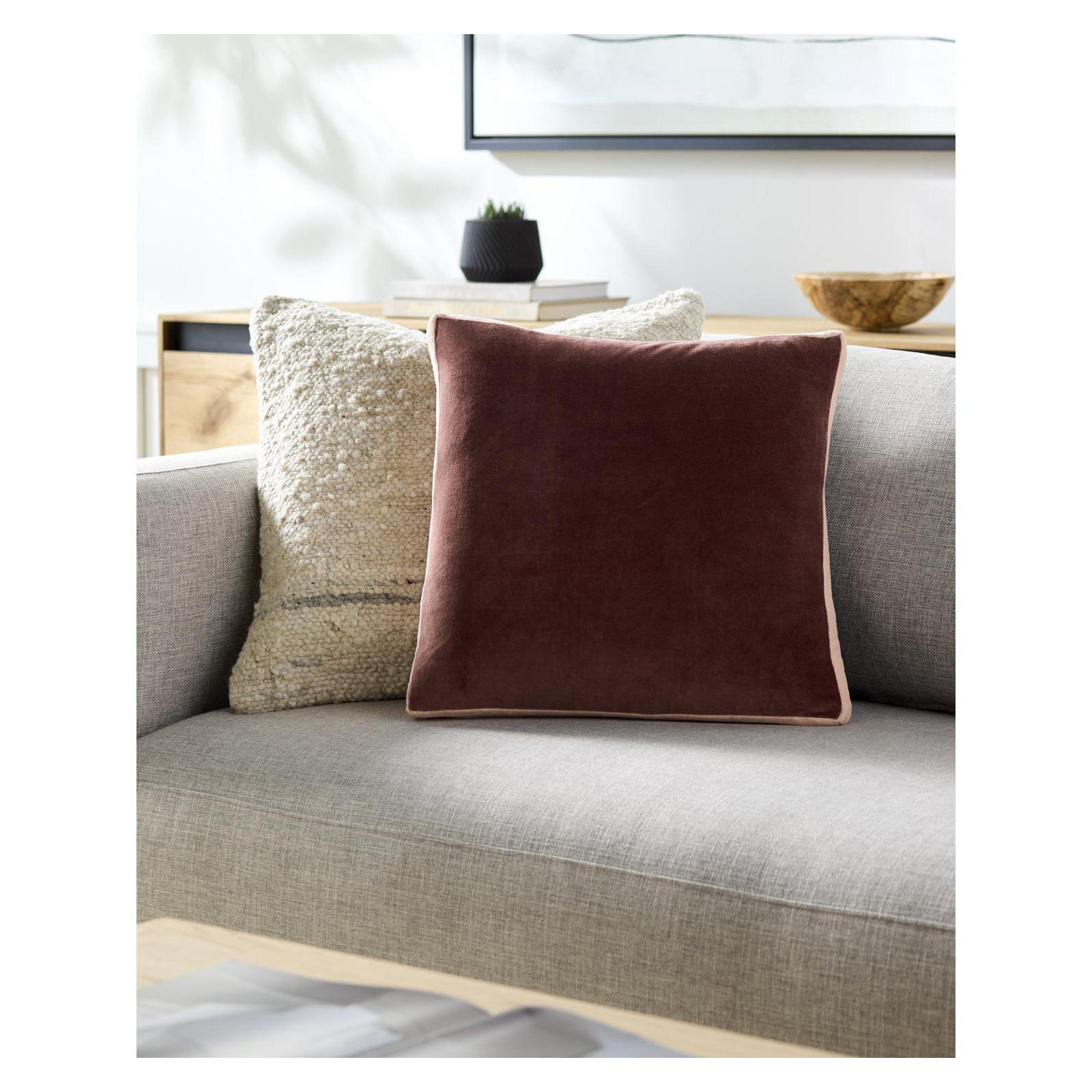  Nicholas Cotton Throw Pillow, 18" x 18", Pillow Cover Only - No Insert, Brown/Pink