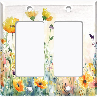 Couvercle de plaque d'interrupteur en métal; Fauteuil à bascule GFI de taille 2 US - Spring Wildflower Meadow