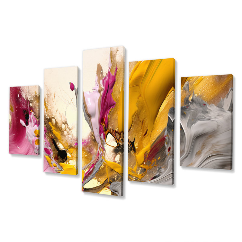 Luscious Interlude Of Divine Secrets Abstract - Reproduction d'art abstrait mural - 5 panneaux