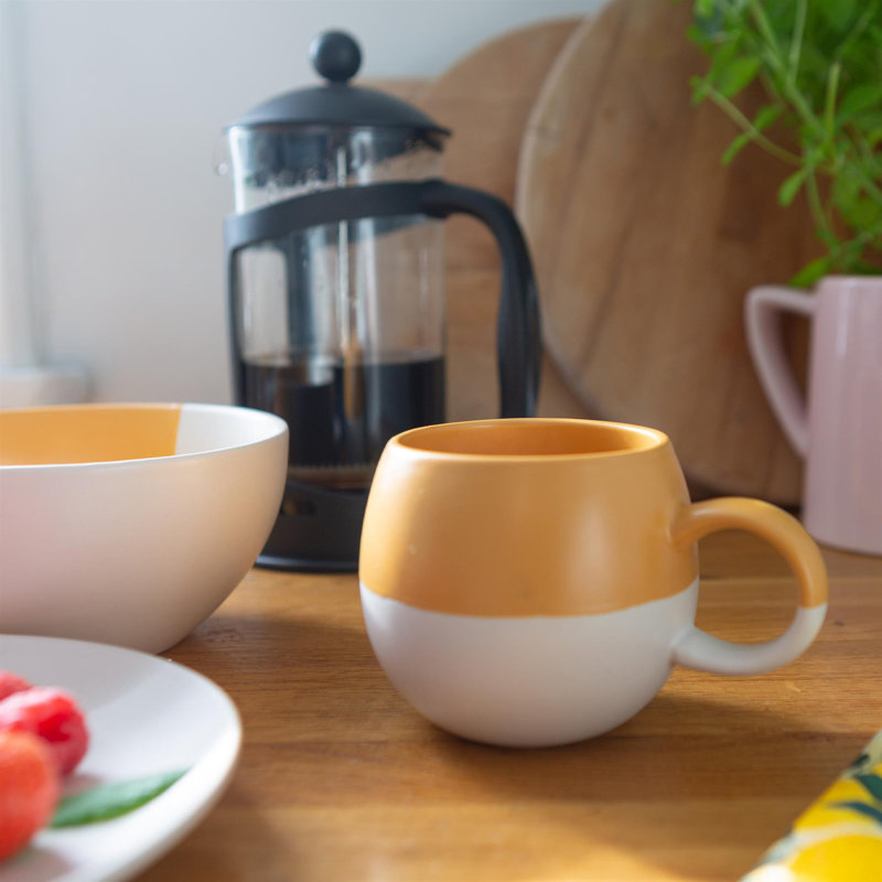 Nicola Spring - Dipped Stoneware Sphere Mugs, Mustard
