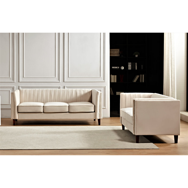 Ensemble de salon 2 pièces en velours, Velours beige