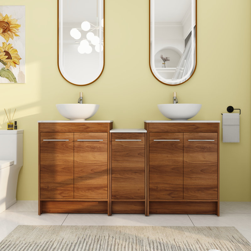 Meuble-lavabo double 58,92 po avec comptoir en céramique